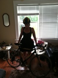 girl in dress and bike